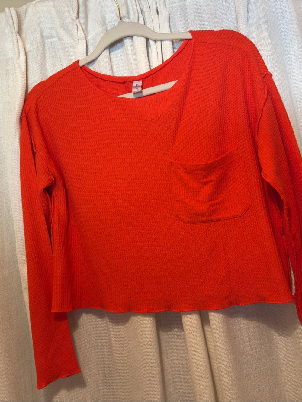 Daily Practice Anthropologie Orange Cropped Waffle Knit Long Sleeve